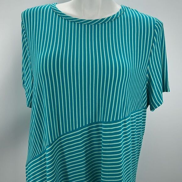 Kim Rogers teal striped crew neck short sleeve top - Picture 1 of 4